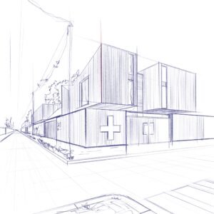 Croquis pour un projet de clinique. Architecture
